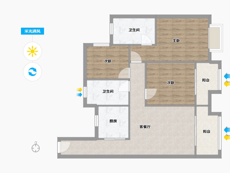 福建省-泉州市-东海湾门第-84.00-户型库-采光通风