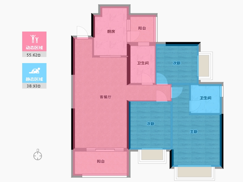 广东省-江门市-恒大悦珑湾-88.80-户型库-动静分区