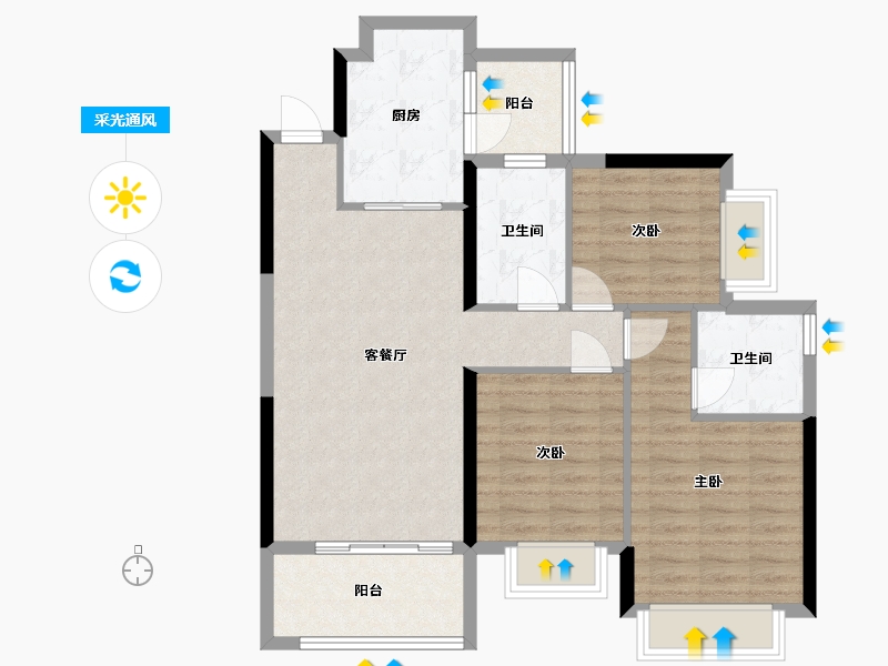 广东省-江门市-恒大悦珑湾-88.80-户型库-采光通风