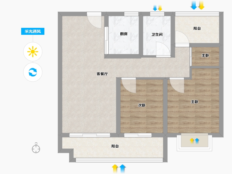 浙江省-宁波市-蓝光雍锦湾-70.40-户型库-采光通风