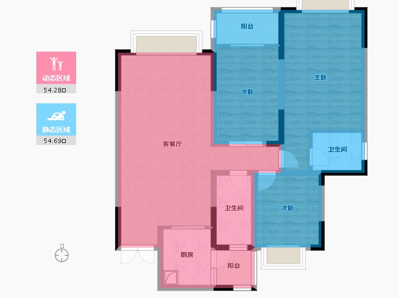 陕西省-汉中市-汉江新城2期-网师苑-94.51-户型库-动静分区