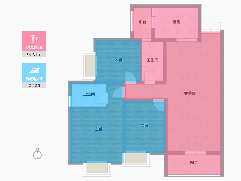 四川省-成都市-滨湖东岸花园-93.60-户型库-动静分区