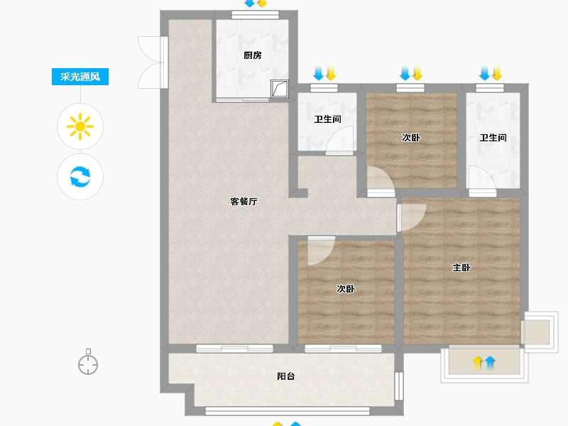 安徽省-亳州市-城投时代广场-90.96-户型库-采光通风