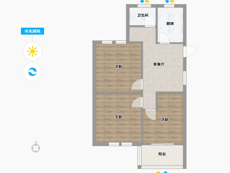 浙江省-宁波市-御锦水岸花苑-70.00-户型库-采光通风