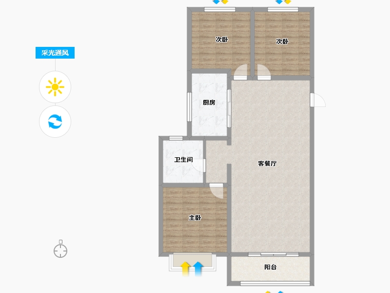 陕西省-咸阳市-阳光城沣太花园-84.86-户型库-采光通风