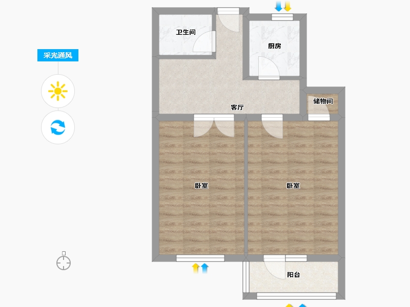 北京-北京市-柳林馆南里-55.20-户型库-采光通风