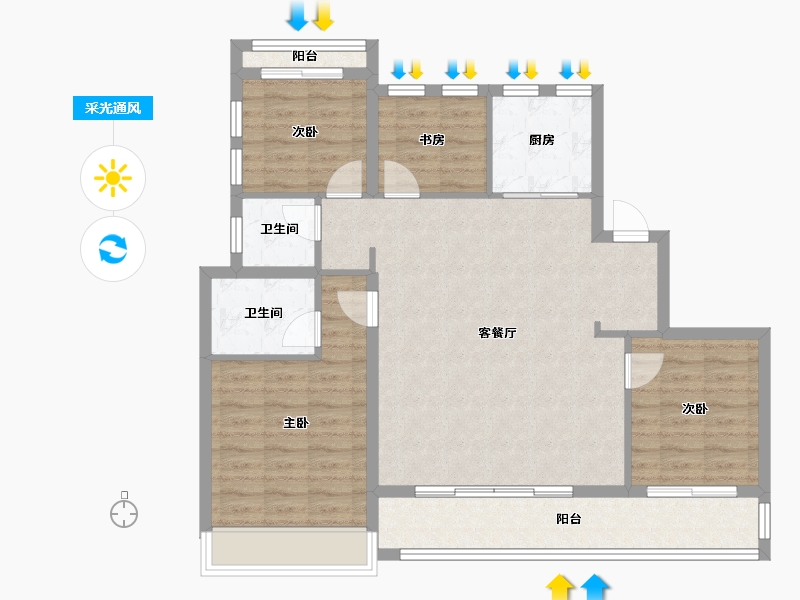 浙江省-温州市-星海名筑-107.00-户型库-采光通风