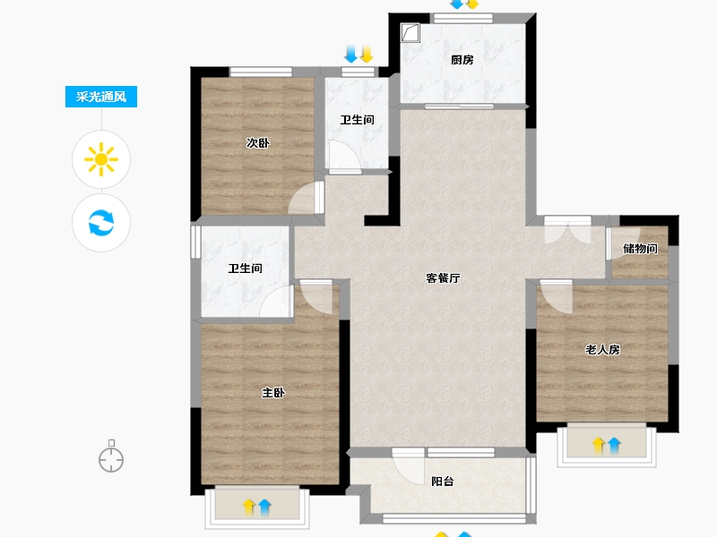 山东省-济南市-华润置地公元九里-104.00-户型库-采光通风