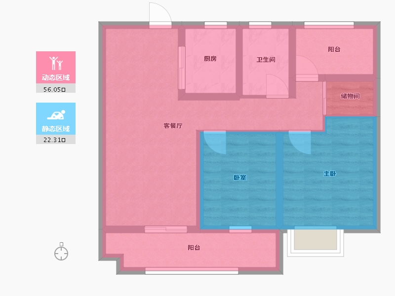 浙江省-宁波市-蓝光雍锦湾-68.26-户型库-动静分区