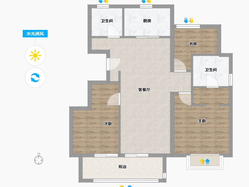 浙江省-嘉兴市-绿禾名邸-90.00-户型库-采光通风