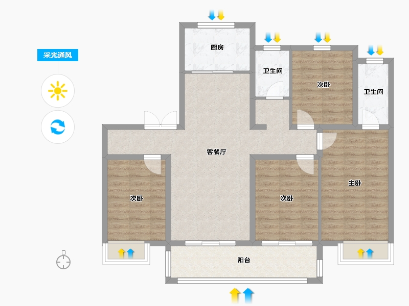 江苏省-宿迁市-新城名府-104.00-户型库-采光通风