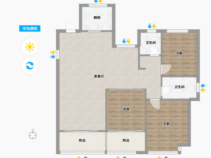 浙江省-宁波市-云山新语-97.50-户型库-采光通风