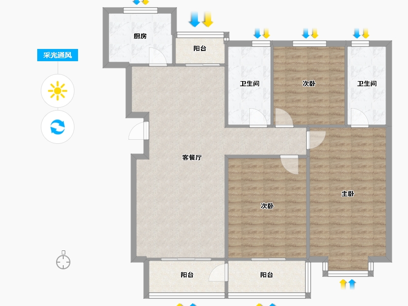 江苏省-南通市-浦民小区-116.00-户型库-采光通风