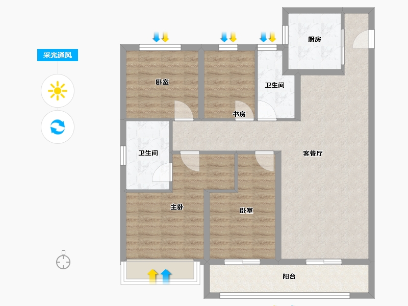 浙江省-宁波市-滨河沁月-96.42-户型库-采光通风