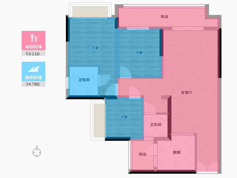 重庆-重庆市-吾悦公馆-84.16-户型库-动静分区