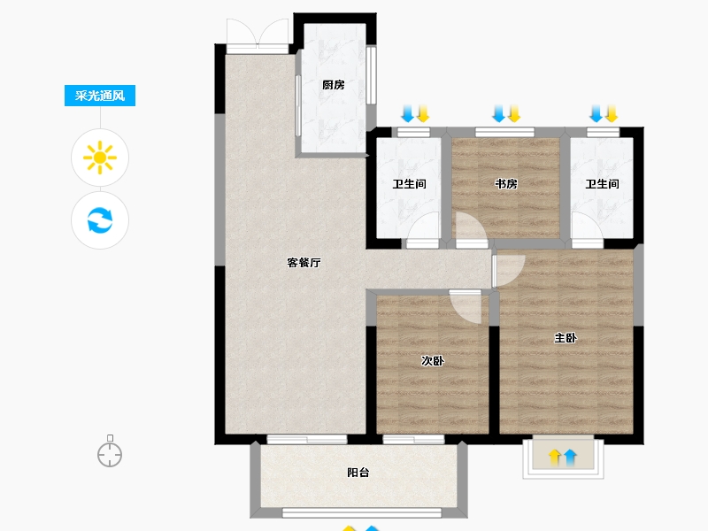 江苏省-盐城市-射阳吾悦华府-90.50-户型库-采光通风