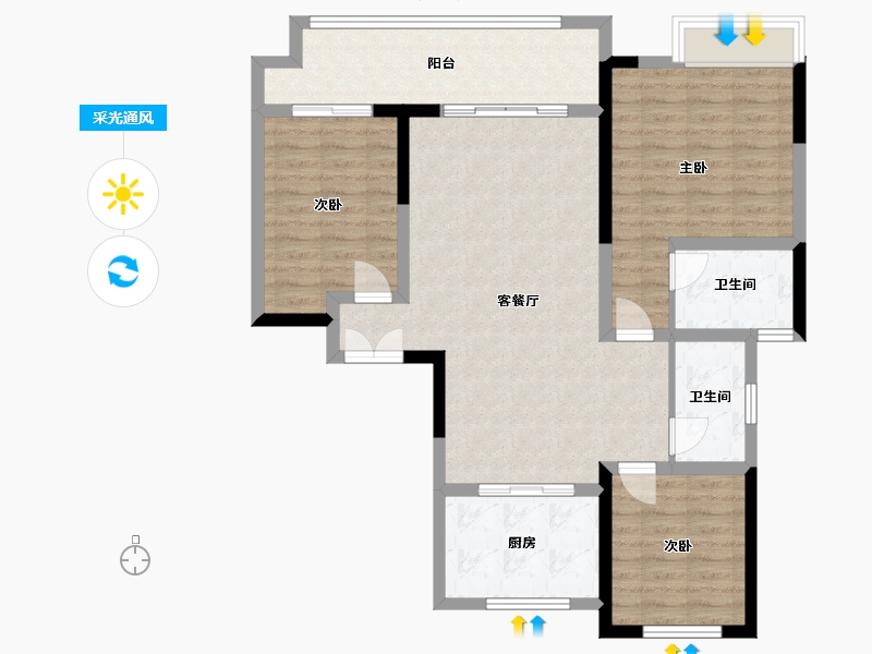 河南省-洛阳市-建业江山赋会客厅-98.00-户型库-采光通风