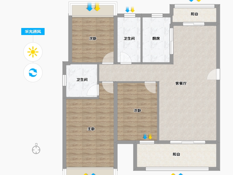 湖北省-黄石市-公园壹号院-99.00-户型库-采光通风