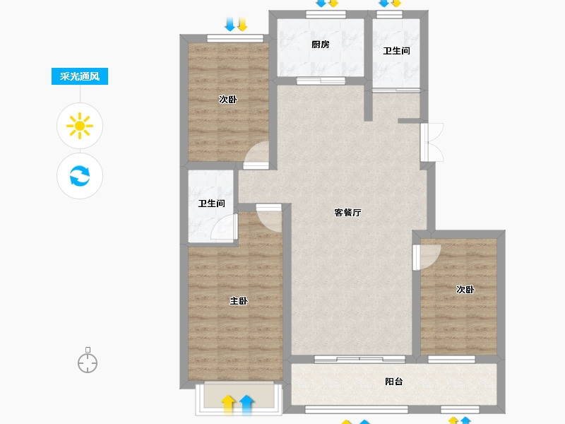 山东省-潍坊市-新秀理想城东区-108.80-户型库-采光通风