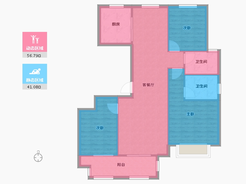 江苏省-徐州市-吾悦华府-89.60-户型库-动静分区