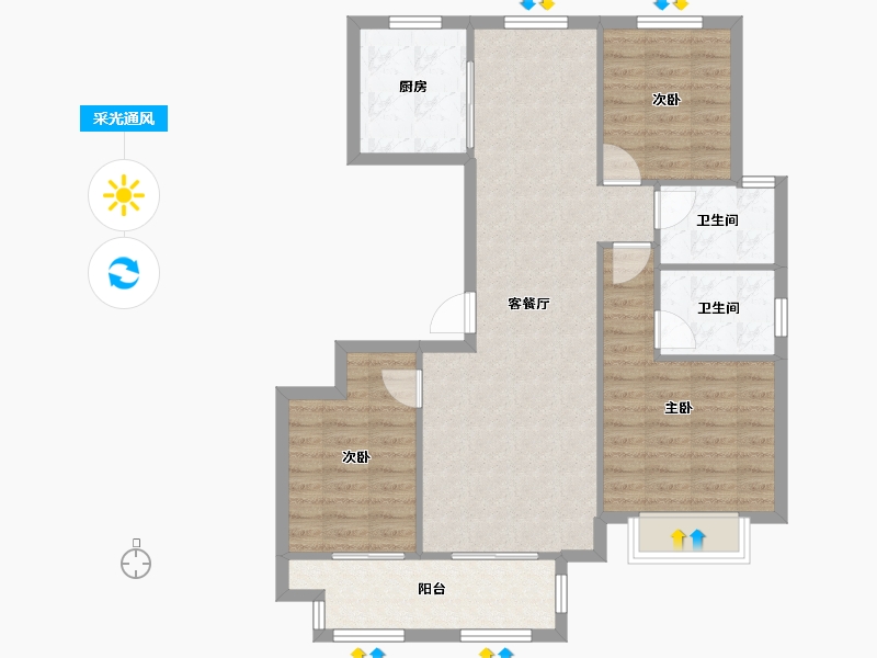 江苏省-徐州市-吾悦华府-89.60-户型库-采光通风