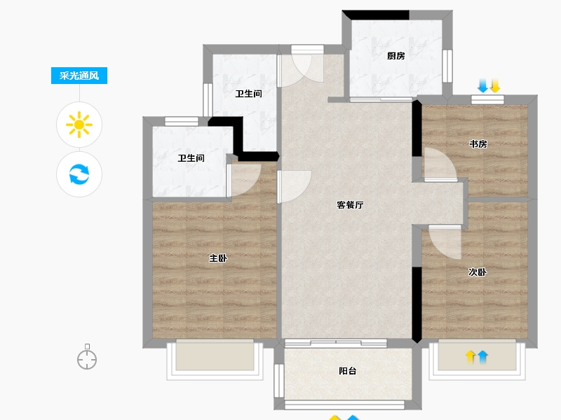 浙江省-杭州市-珺和府-71.20-户型库-采光通风