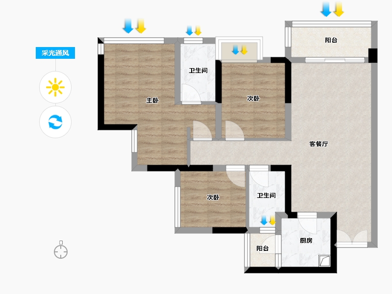 四川省-南充市-科华云玺台-76.00-户型库-采光通风