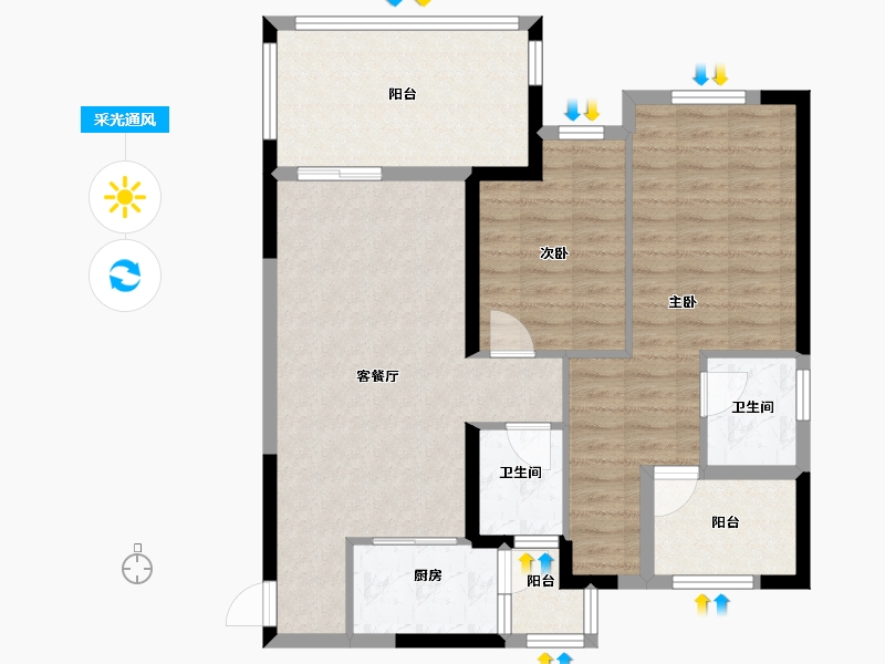 四川省-绵阳市-福星上江城-90.40-户型库-采光通风