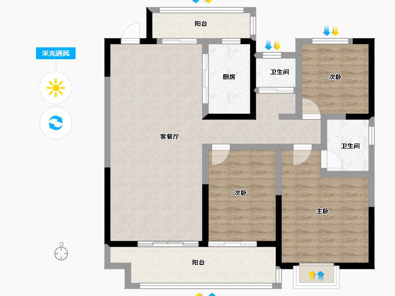 河南省-驻马店市-金淮阳光花园南苑-103.20-户型库-采光通风