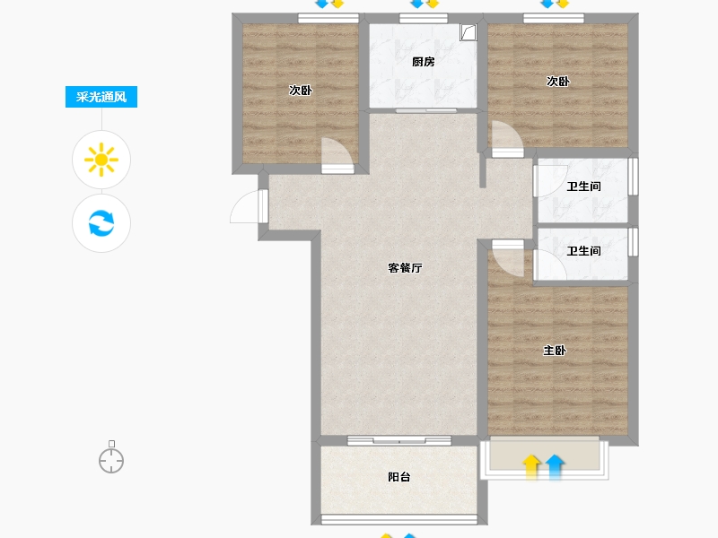 河北省-衡水市-温莎花园二期-88.00-户型库-采光通风