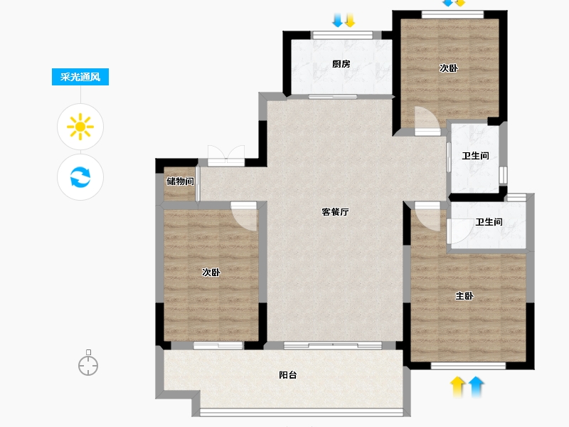 河南省-新乡市-黄池院子-100.47-户型库-采光通风