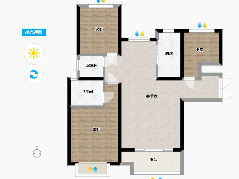 陕西省-西安市-翠景台-一期-99.26-户型库-采光通风