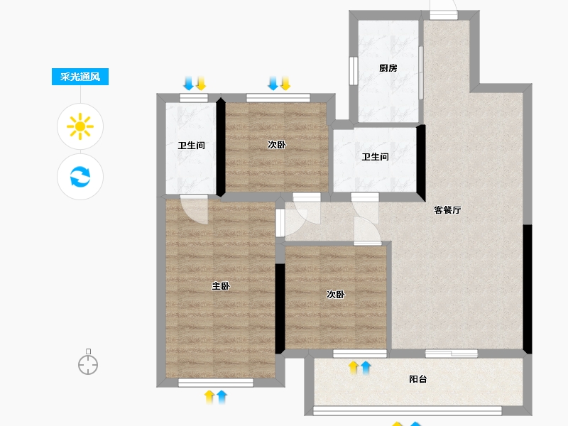 湖北省-孝感市-鼎观世界-76.80-户型库-采光通风