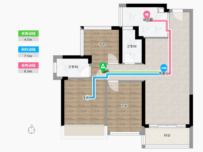 海南省-海口市-龙光玖悦台-76.60-户型库-动静线