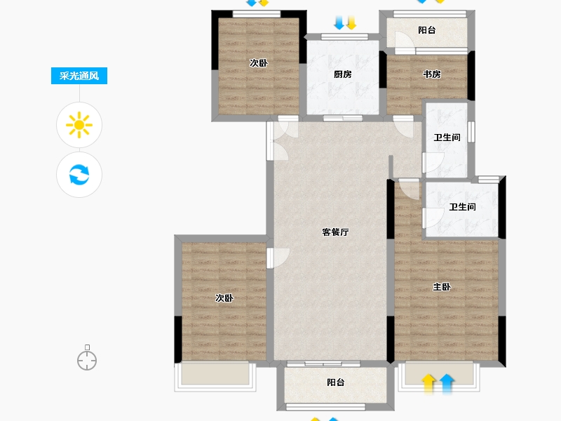 江苏省-徐州市-中梁首府-105.60-户型库-采光通风