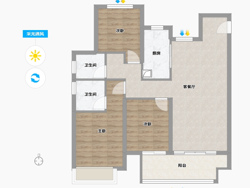 河南省-郑州市-龙湖熙上-90.00-户型库-采光通风