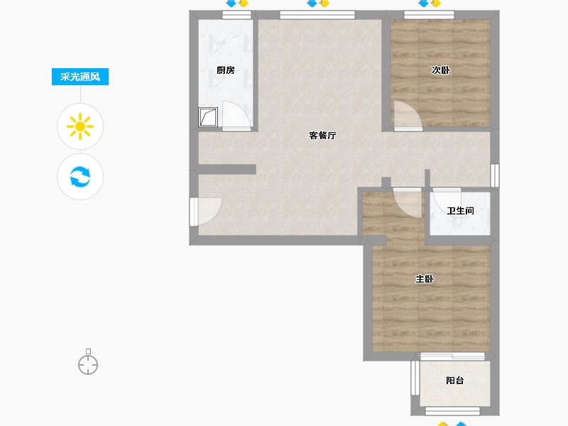 北京-北京市-金璟阳光-66.88-户型库-采光通风