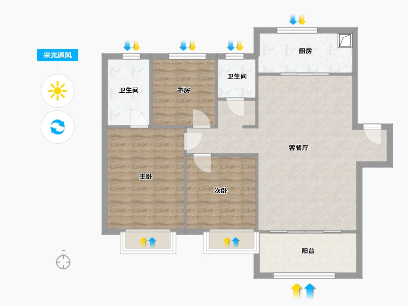 山东省-济南市-蔚蓝之城-92.00-户型库-采光通风