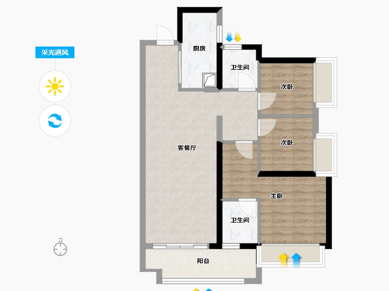 广东省-佛山市-保利玥府-80.29-户型库-采光通风