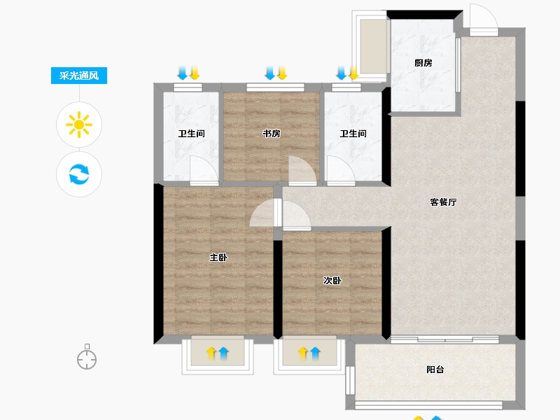 湖南省-长沙市-碧桂园时代城-90.00-户型库-采光通风