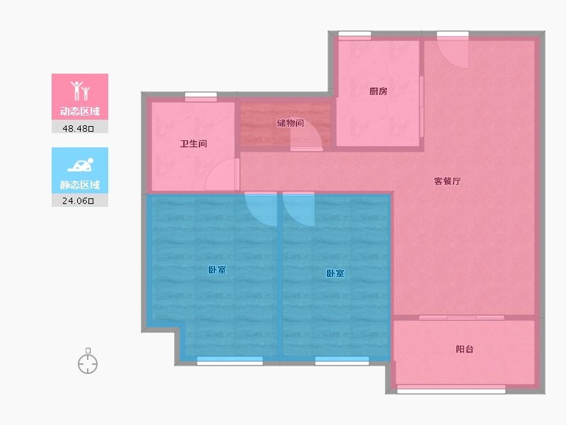 江苏省-南京市-禹洲弘阳滨湖里-65.85-户型库-动静分区