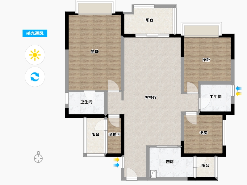 四川省-泸州市-泸州航发翰林郡-130.00-户型库-采光通风