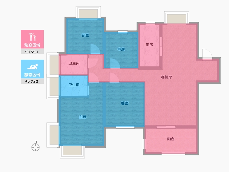 湖北省-鄂州市-梧桐湖国际社区中央公园-100.48-户型库-动静分区