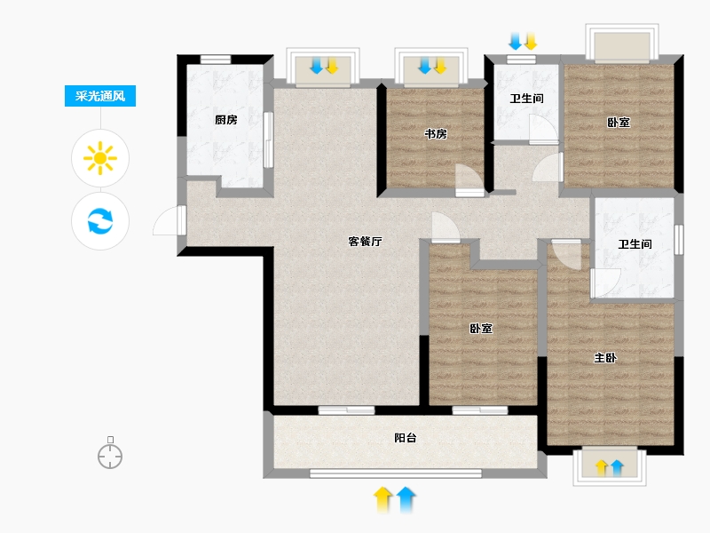 湖北省-武汉市-融创玖玺台-115.00-户型库-采光通风