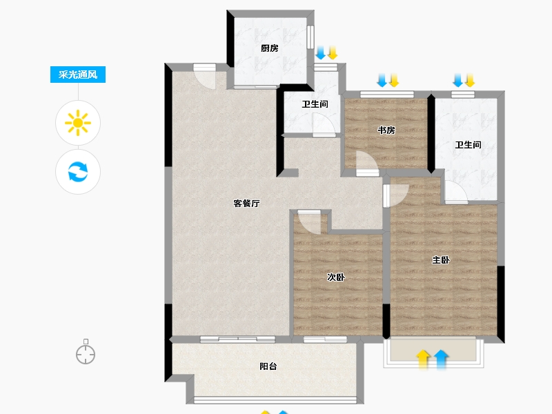 安徽省-阜阳市-临泉万达-105.00-户型库-采光通风