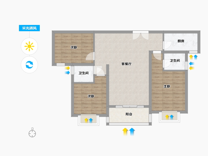 陕西省-宝鸡市-泰森铂悦公馆-78.00-户型库-采光通风