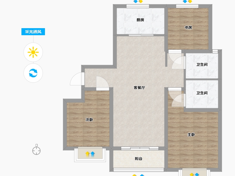 山东省-济宁市-中玮名门-90.81-户型库-采光通风