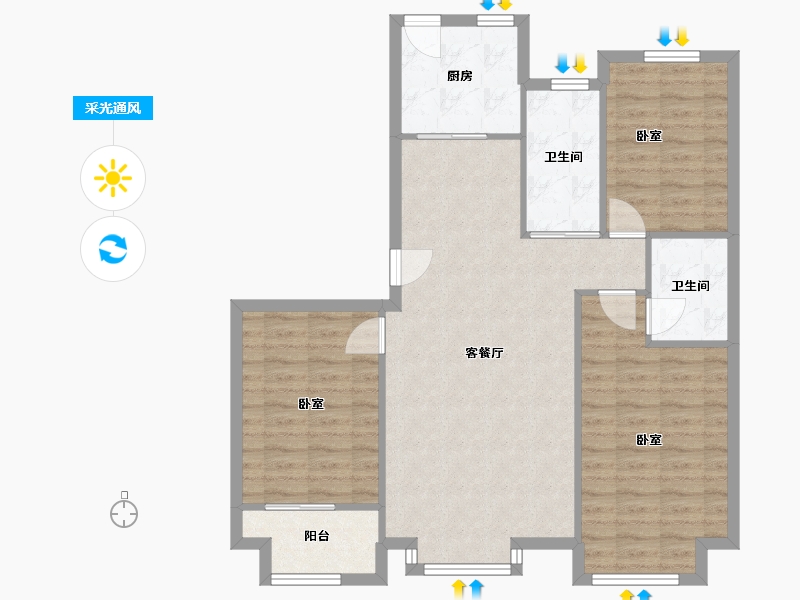 河北省-石家庄市-富瀛苏园北区-94.00-户型库-采光通风