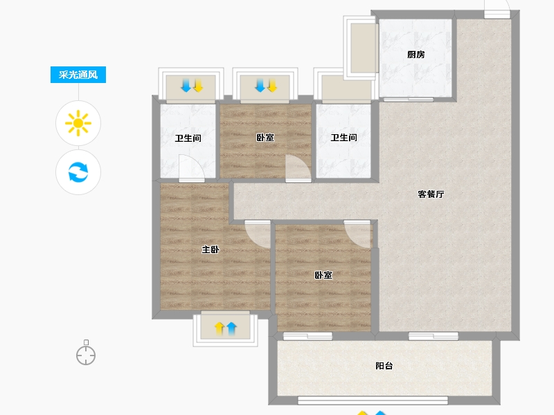 福建省-福州市-福清世茂璀璨美景-89.42-户型库-采光通风