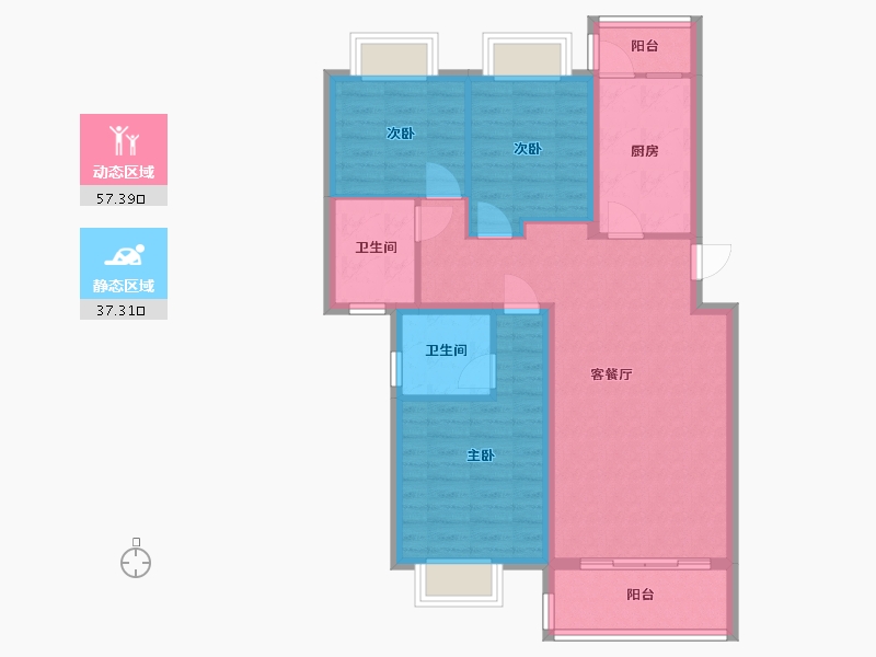 湖北省-天门市-卓尔生活城-90.00-户型库-动静分区